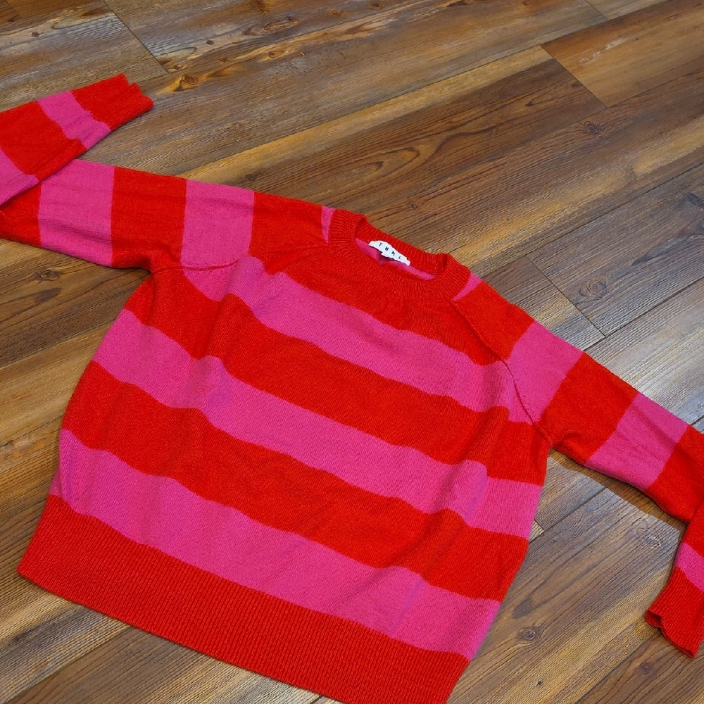 THML Red & Pink Striped Crewneck Sweater